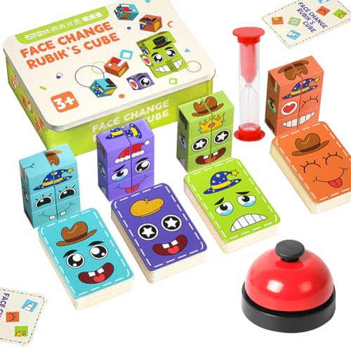 Face Changing Magic Cube,Kinder 3D Puzzle Face Changing Magic Cube,mit Glocke and 1min Sanduhr,für Kinder Früherziehung,Interaktion,Bildungs bausteins Spielzeug