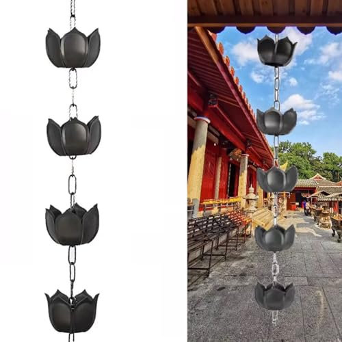 Schwarze ABS-Kunststoff-Blumenkette, Dekoration für den Außenbereich, Regenfänger, Dachrinne, Ersatz-Fallrohr für Haustraufen, 4 m, Regenketten für Garten und Zuhause