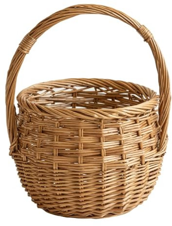 ZLSNOBLE Cesta De Mimbre para Recoger Huevos Frescos, Cesta Mimbre para Recoger Huevos con Asas Cesta Picnic,Cesta De La Cosecha,Cesta del Pan