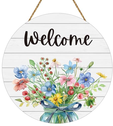 Spring Decorations for Home Spring Door Decor Mason Jar Flowers Wall Decor Wooden Wreaths for Front Door Hanger Welcome Sign for Porch Wall Indoor Home Decor (Flower)