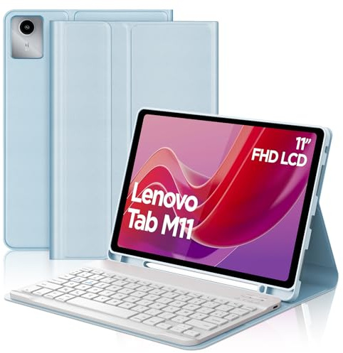 FOGARI Étui Clavier pour Lenovo Tab M11 11 2024 TB-330XU/330FU | AZERTY Français Clavier Bluetooth sans Fil, Intelligent Housse pour Lenovo Tab M11 Tablette - Bleu clair