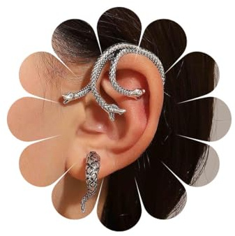 Inilbran Punk Serpiente Ear Cuff Pendientes Plata Serpiente Ear Jacket Vintage Tres Cabezas Serpiente Ear Climber Gothic Evil Snake Cuff Wrap Crawler Jewelry For Women