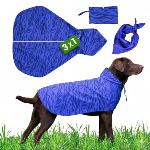 Petmoris Impermeabile Cane, Cappotto Cane Taglia Piccola, Media, Grande con Tessuto Premium Idrorepellente, Stampa Originale ed Elegante, Bande Elastiche Regolabili, Bandana e Borsa Abbinata (S)