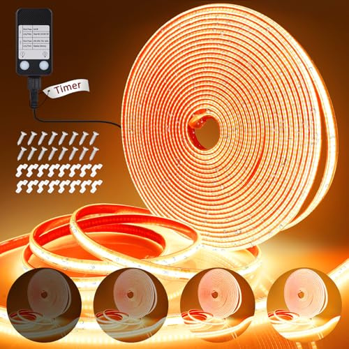 StarryEver COB LED Streifen Außen Strom,10M 3200LED Warmweiß IP67 Wasserfest LED Stripes Dimmbar Outdoor, Lichtband LED Selbstklebend, LED Band für Garten Balkon Küche Innen Wohnzimmer