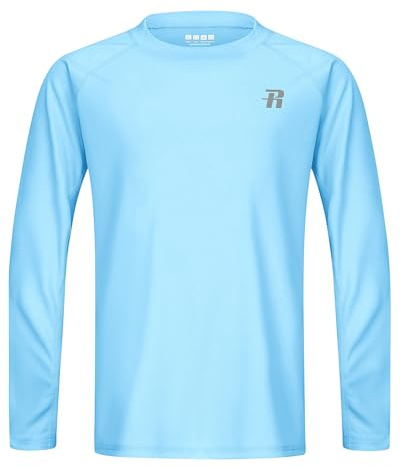 Runhit UPF 50+ Boys Swim Shirt Long Sleeve, Rash Guard for Boys, Youth Kids UV Sun Protection Shirt for Beach Surf Hiking Light Blue L