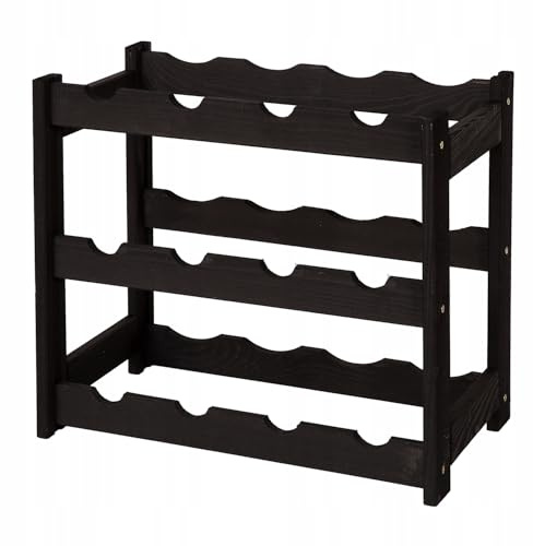 STOLMAK Weinregal Holz 12 Flaschen Schwarz 44x38x25 cm Wine Rack Regal Flaschenregal Weinflaschenregal Getränkeregal Weinständer