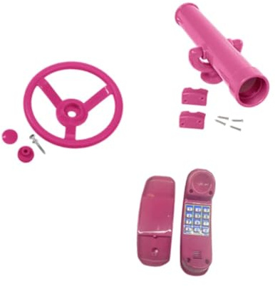 Klettergerüst Zubehör Set Piraten Teleskop Lenkrad Griffe Telefon Outdoor Spielplatz Ausrüstung für Hinterhof Schaukel- Rosa E