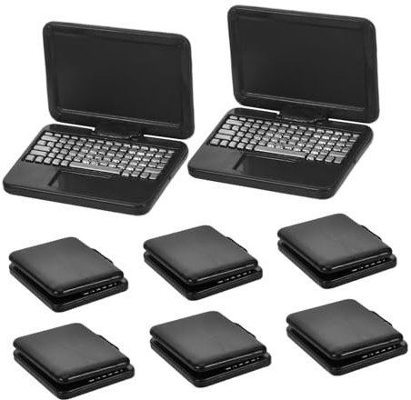 Mikinona 8pcs Mini Foldable Dollhouse Laptop Computers for Realistic Plastic Miniature Laptops with Opening Design Creative Pretend Play Accessories for Imaginative Dollhouse Scenes