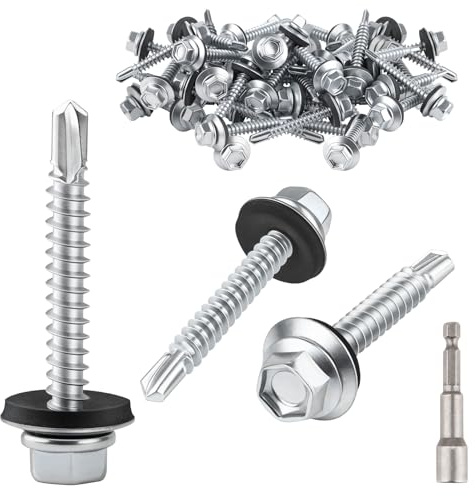 mawmuaw Lot de 70 vis auto-taraudeuses pour tôle trapézoïdale - 4,8 x 50 mm - Vis auto-taraudeuses avec rondelle d'étanchéité - Vis à tôle hexagonale - Vis étanches pour tôle de toiture, tôle