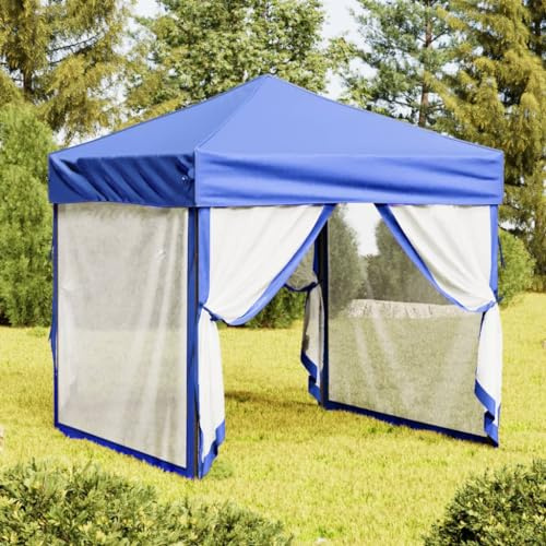 HETFTJN Faltbarer Pavillon 2x2 m Blau 210D Oxford UV-Schutz Seitenwände Stahlrahmen Robuster Grillpavillon für Garten Camping Events