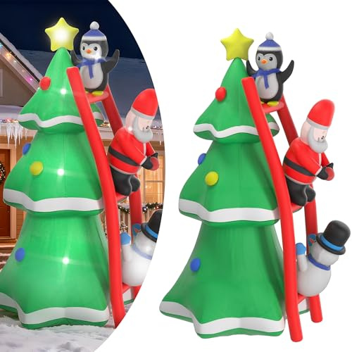 YRHome 240cm Aufblasbarer Weihnachtsbaum XXL mit Weihnachtsmann, Schneemann, LED & Weihnachts-Zierschmuck – Aufblasbare Weihnachtsdeko für Innen & Außen