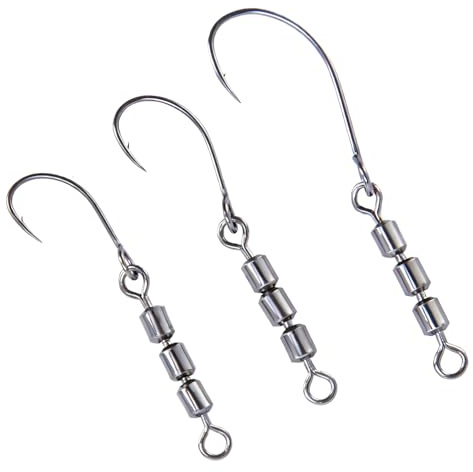 Angelhaken Set, 10 Stück Rotate Fishing Rig Hooks, Angelzubehör aus Kohlenstoffstahl, 3 Größen Angelhaken mit Vorfach mit Widerhaken und Ösen, Geeignet für Süß- und Salzwasserangeln