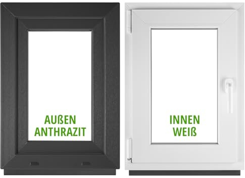 BAU PLAZA Kellerfenster BxH 40 x 65 cm / 400 x 650 mm DIN Links Außen Anthrazit/Innen Weiß – Dreh-Kipp Fenster – 2-fach Verglasung 32 mm – Wärmeschutz & Schallschutz – PVC Kunststofffenster