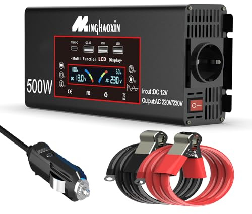 Convertisseur 12v 220v 500W/1000W Sinus Inverter Sinusodale Onduleur LCD | Et 3 Port USB-A Et USB-C De Voiture De Tension Onduleurr pour RV Voiture De Camion
