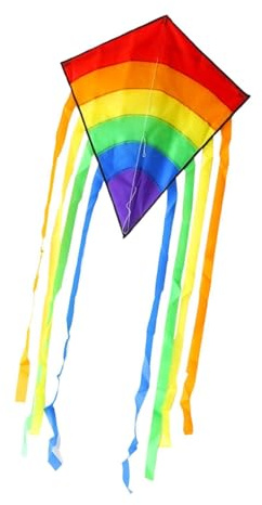 kowaku Large Beach Kite with Long Tail with String Rainbow Fly Kite Folding for Games Sports, Red Head