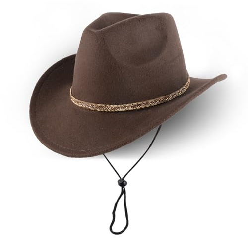 Wovella Unisex Cowboyhut aus Filz mit breiter Krempe und Band, Jeanshut für den Outdoor-Western-Stil, Accessoires für Damen und Herren, Kaffee
