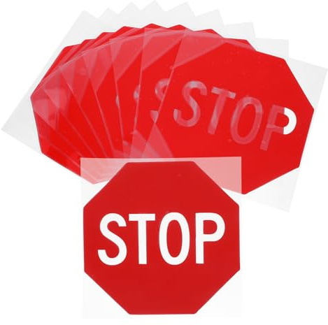 OFFIGAM Cartello Stop Adesivo Rosso 10 Pezzi in Pet Resistente a Sbiadimento e Intemperie per Superfici Lisce Scuole e Case