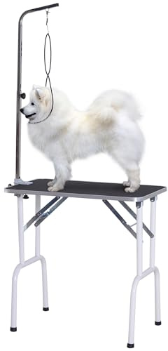 Pawhut Tavolo da Toelettatura e Tosatura per Cani e Gatti Animali Domestici, Piano di Lavoro, Carico 30kg, 81x48.5x80cm