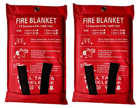 Toneeko Coperta antincendio in fibra di vetro per la sopravvivenza, protezione ignifuga e isolamento termico, progettata per cucina, camino, barbecue, auto, campeggio (1x1m-2 pezzi)