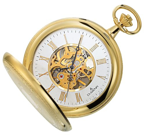 Dugena Herren-Taschenuhr 4460307-1, Savonette, Handaufzugswerk, Gold, skelettiert, mit Acrylglas und römischen Ziffern