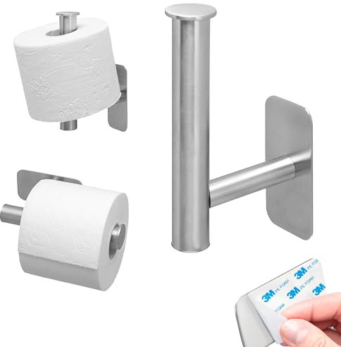 bremermann Bad-Serie Piazza Tape - Toilettenpapierhalter 2in1 ohne Bohren, mit Klebepad - selbstklebend, Ersatzrollenhalter, Toilettenpapierrollenhalter, WC-, Toiletpaper Holder, aus Edelstahl matt