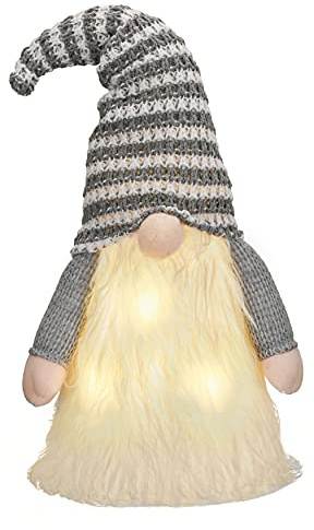 Valery Madelyn Christmas Tree Topper Gnome with Timer, 16.5'' Silver White Forest Fabric Cute Santa Gnome Tree Topper with Lights for Ornaments Christmas Decoration, Battery Operated, Valentines Gift