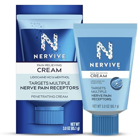 Nervive Pain Relieving Cream, Nervive Pain Relief, Max Strength Formula, Lidocaine Cream, Lidocaine Topical, Foot Pain, Leg Pain, Hand Pain Non-Greasy, 3.0z