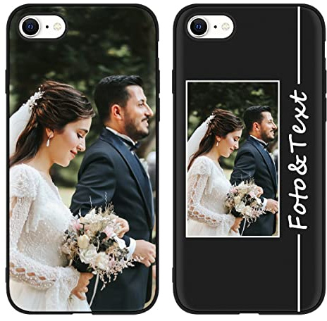 Yoedge Personalisierte Handyhülle für Apple iPhone SE 2022/SE 2020/7 / 8 4,7, Schwarz Hülle mit Eigenem Foto Bedrucken Bild Text Individuelle Schutzhülle, Selbst Gestalten Handyhülle für iPhone 7