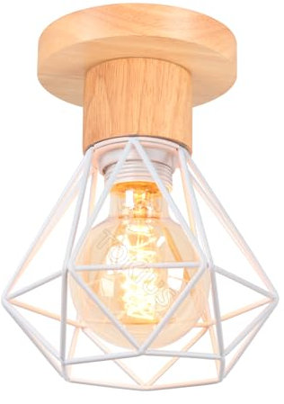 TOKIUS Plafoniera Vintage, Lampada da soffitto E27 Industriale Lampada a Sospensione in Metallo e Legno Ø160mm Illuminazione Design per Cucina Salotto (Plafoniera -1 pezzo)