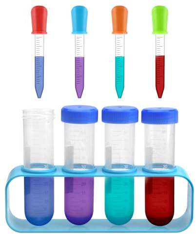 DAWRIS Tubos de Ensayo Niños, Tubos de Plástico Grandes con Soporte y Pipetas Cuentagotas para Experimentos Científicos Creativos, Juguetes Educativos, Kits de Cienciapara el Hogar