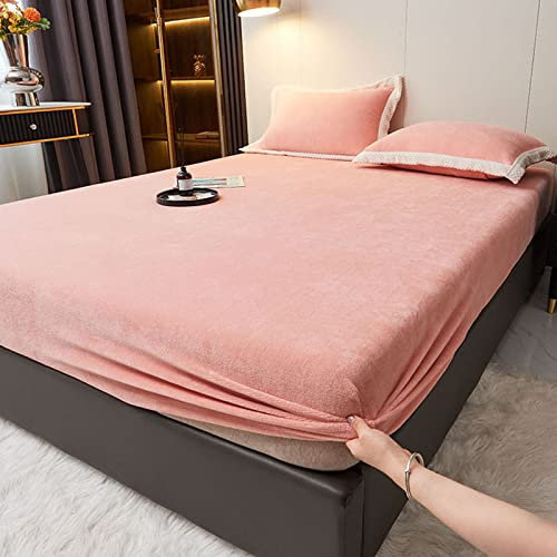 JIALIANG Flanell bettlaken Flauschige spannbettlaken 200x220cm+30cm Boxspringbett Frottee Spannbetttuch Fleece Biber Spannbetttücher Leintuch für Hohe Matratze bis 25-30 cm Hell-Pink