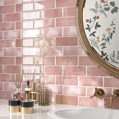 FunStick 3030CM 15 Baldosas Adhesivas 3D Pared Cocina Rosa Azulejos Adhesivos Baño Impermeable Vinilo de Paredes Decorativos Cocina Azulejos Adhesivos Pared Salon Rosa Losetas Vinilicas para Baño