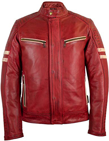 MDM Biker motorcykeljacka läderjacka med skydd, oxläder, röd, XXL