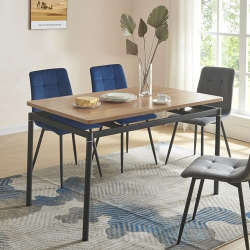 [en.casa] Table de Salle à Manger Style Intemporel Table à Manger Élégante pour Salon Cuisine Plateau Rectangulaire MDF Acier 120 x 70 x 75 cm Effet Chêne Noir