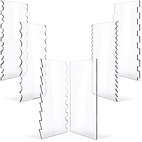 Lot de 6 grattoirs à gâteau en acrylique transparent - Peigne de décoration - Scie à dents - Outil de lissage de gâteau - Outil de pâtisserie de cuisine - Moules en silicone