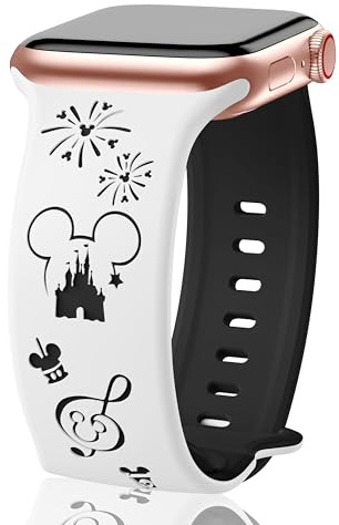 SHOPANDSE Cute Cartoon Two Tone Engraved Bands Compatible with Apple Watch 38mm 40mm 41mm 42mm 44mm 45mm 46mm 49mm, Soft Silicone Sport Strap for