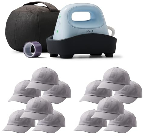 Cricut Hat Press Starter Kit - Includes Hat Heat Press & 12 Blank Ball Caps (Gray)