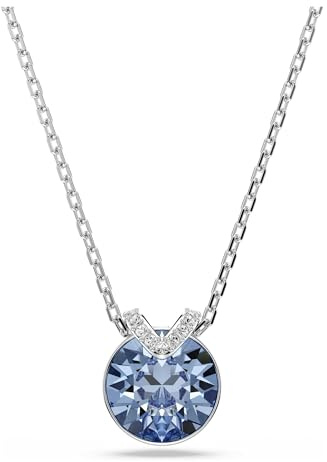 Swarovski Bella V Pendant Necklace, Blue Round-Cut Crystal in a Rhodium-Finished Setting, Part of the Bella Collection