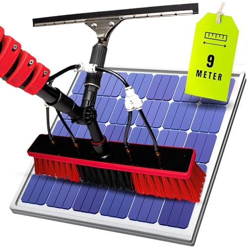 Teleskop Waschbürste 9 Meter mit Wasseranschluss – Teleskopstange mit Bürste für Fenster, Terrassendach, Glasdach & Wintergarten – Photovoltaik & Solarreinigung Kompatibel