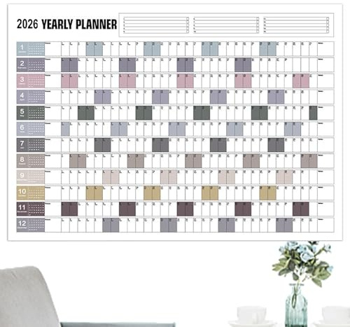 2026 Planificateur Mural Annuel - Calendrier Annuel Mural avec Autocollants,Organisation du Temps Scolaire pour Planifier Rendez-vous Tâches Objectifs Emploi du Temps