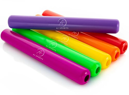 AI SPORTS Athletics Relay Batons Set of 6 – Plastic Sprint Running Passover Batons – Senior or Junior Track & Field Training & Competition Relay Batons