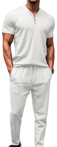 MSIYOW Tuta Uomo Completa Tute da Ginnastica Tuta Sportiva Uomo per Palestra Abbigliamento Casual Estiva(L, Bianco)