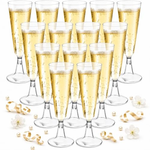 Huanmin 50 Stück Sektgläser Plastik, Sektgläser Kunststoff Set, 160ml Mehrweg Champagnergläser, Transparent kunststoff sek-tgläser für Hochzeit, Geburtstag, Party, Picknicks, Sektempfang