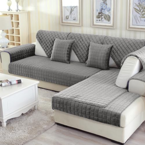 kuchenuten Sofa Überzug, Sofadecken für Sitzfläche, Couch Überzug 1 2 3 4 Sitzer, Sofaschoner rutschfest,Universelle Sofaüberwurf,Ecksofa Sofabezug,Schwarz grau,90x210cm