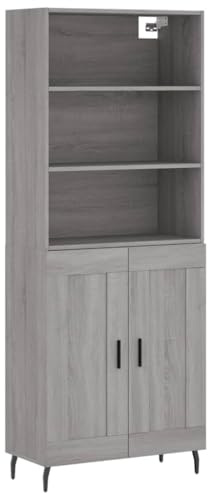mtlskopl Highboard Grau Sonoma 69,5x34x180 cm Wohnzimmerschrank aus Holzwerkstoff mit Metallfüßen, Eleganter Schrank mit Türen und Viel Stauraum für Wohnzimmer und Esszimmer