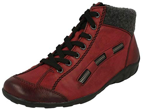 Rieker Ladies Fleece Lined Ankle Boots L6543-35 - Red Combi Synthetic - UK Size 6 - EU Size 39 - US Size 8