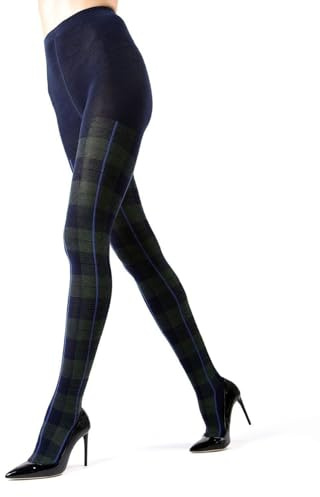 MeMoi Scottish Plaid Tartan Sweater Tights, Medium/Large, Navy Blazer