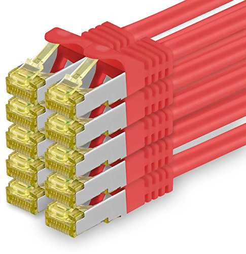 1aTTack.de Cat.7 Netzwerkkabel 3,0 m Rot 10 Stück Cat7 Ethernetkabel Netzwerk LAN Kabel Rohkabel 10 Gb s SFTP PIMF LSZH Set Patchkabel mit Rj 45 Stecker Cat.6a