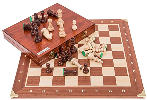 Square - Pro Schach Set Nr. 5 - Mahagoni COR LUX + 2 extra Damen - Schachspiel aus Holz - Schachbrett + Schachfiguren Staunton 5 + Kasten