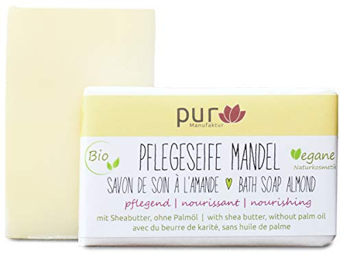 Pflegeseife mit Sheabutter, Naturseife aus Bio-Zutaten, pur Manufaktur, in Stücken à 100 g, verschiedene Düfte (100 g (1er Pack), Mandel)